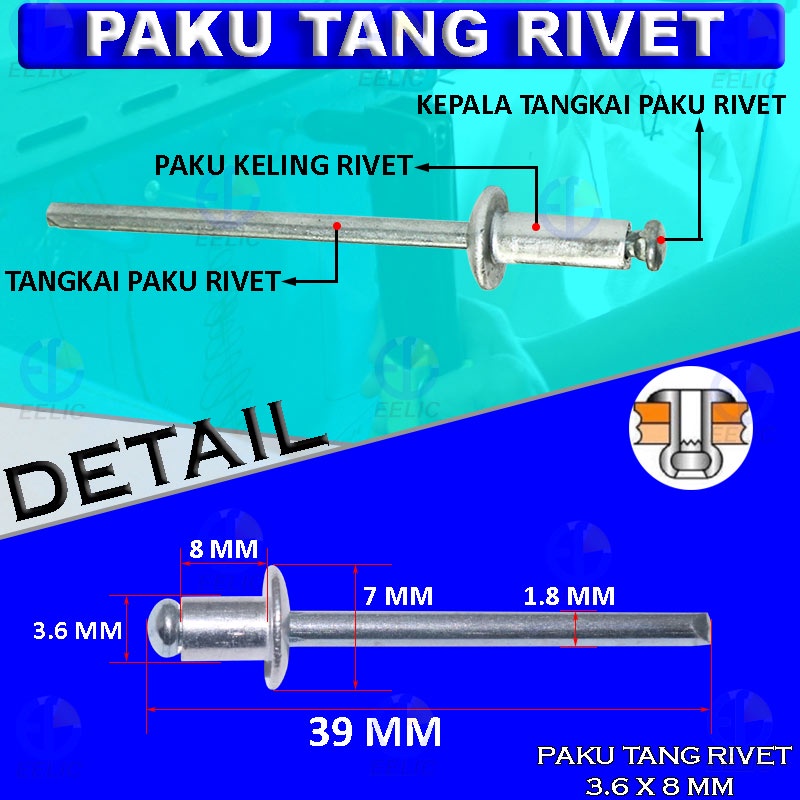 Jual EELIC PAK-3.6X8MM SILVER ISI 20 PCS PAKU RIVET PAKU TANG RIVET ...