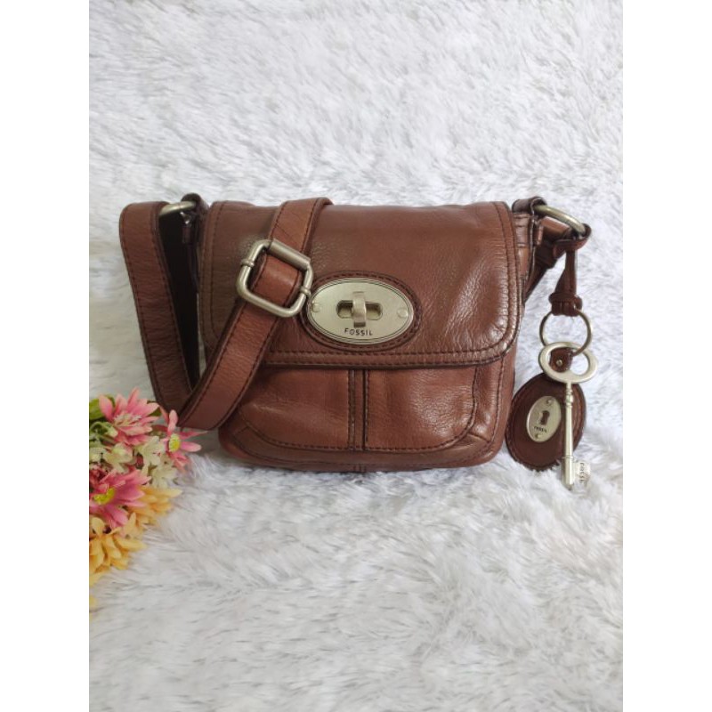 Fossil Maddox Small Flap Crossbody Brown Leather Authentic