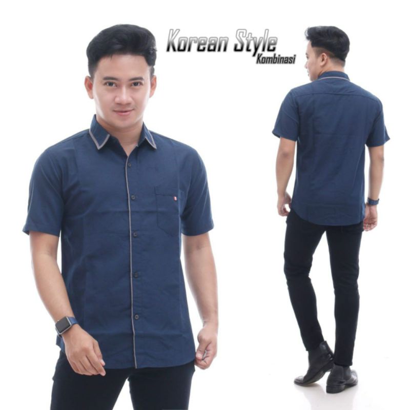 Kemeja Pria Lengan Pendek Hem Cowok Polos Kombinasi Formal Casual Kerja  Kantor Seragam