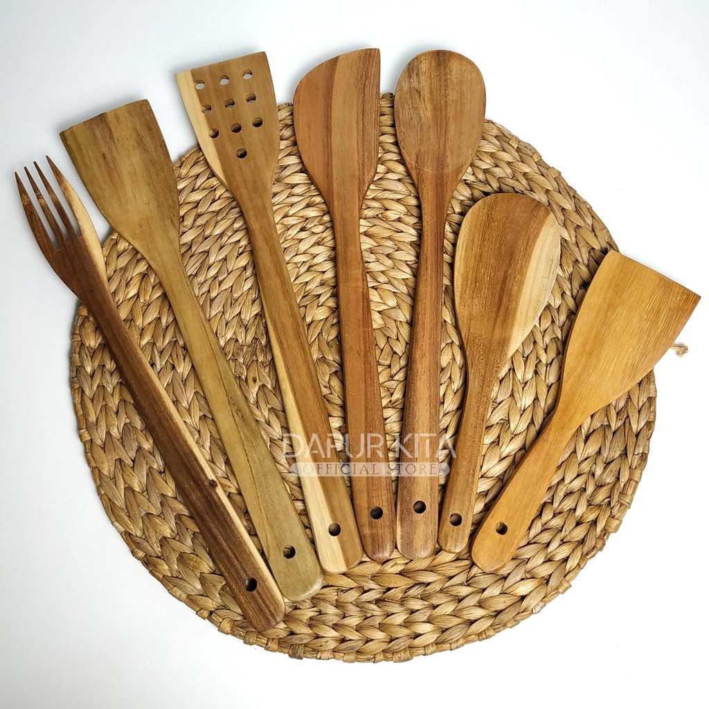 Jual Spatula Kayu Jati Paket Lengkap 1 Set Isi 7pcs Shopee Indonesia