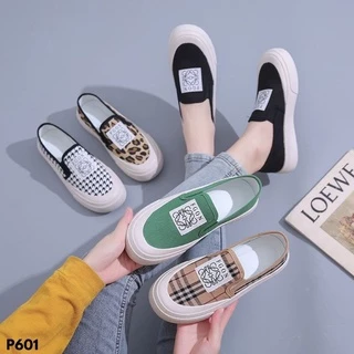 SEPATU SNEAKERS WANITA TANPA TALI MODEL GAYA ALA KOREAN WESTERN INDO BAHAN KANVAS IMPORT P601