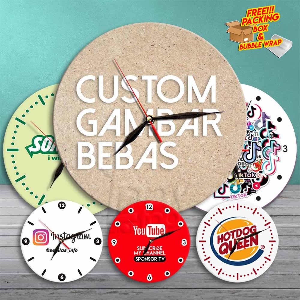 Jual JAM DINDING KAYU MDF CUSTOM GAMBAR BEBAS - HADIAH ULANG TAHUN