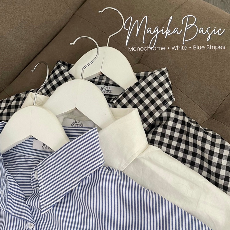 Jual Magika Basic | Kemeja Basic Polos Putih Garis Hitam | Shopee Indonesia