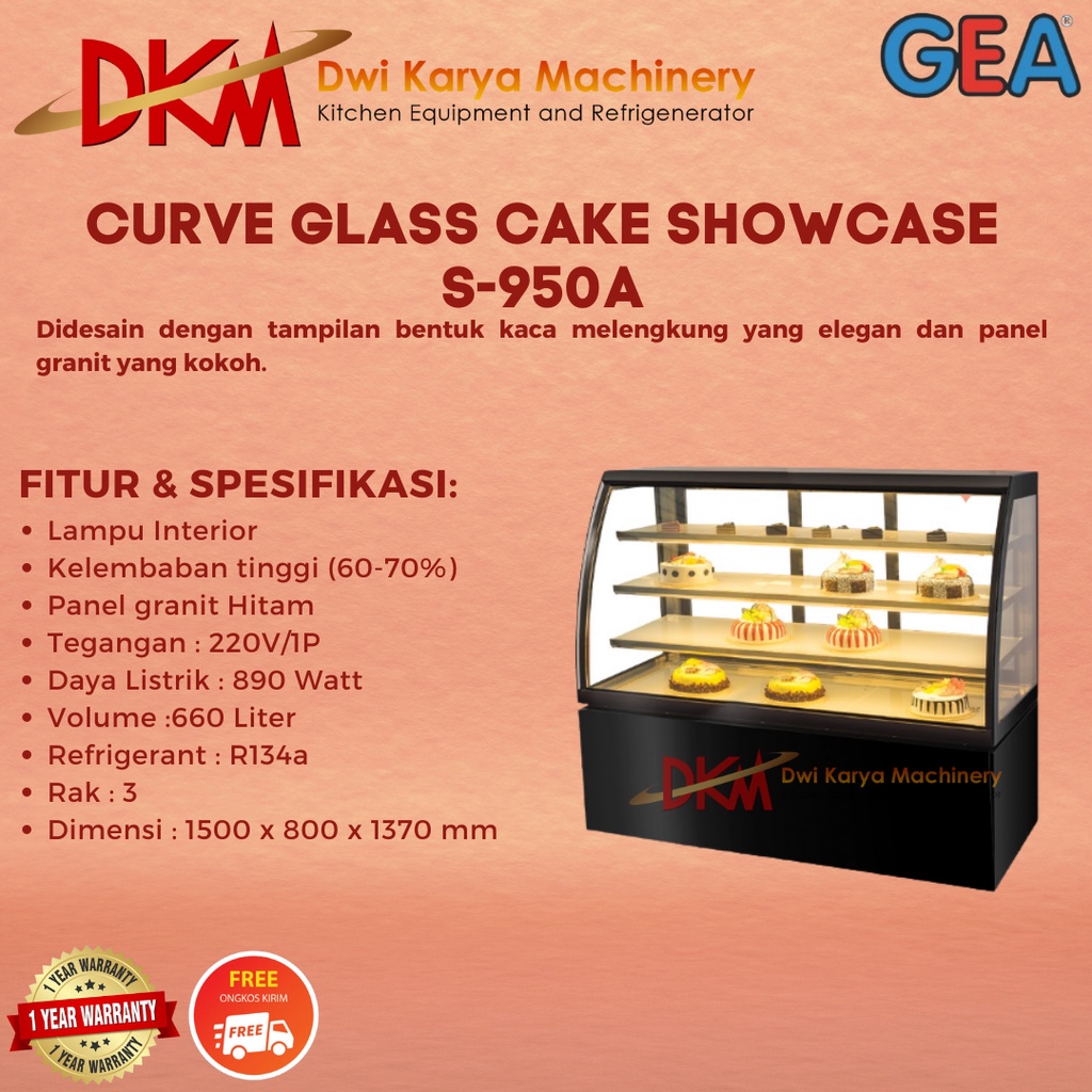 Jual Curve Glass Cake Showcase Gea S A Shopee Indonesia