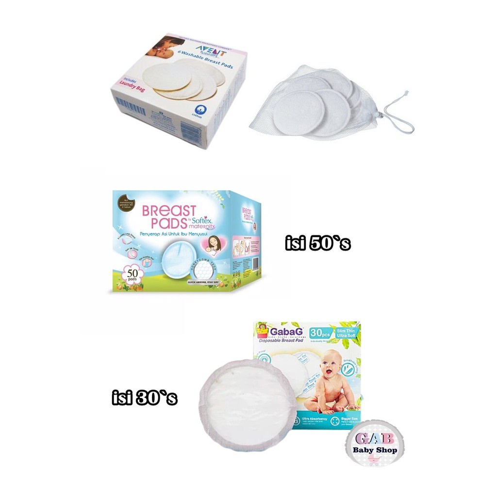 Jual Breast Pad Softex Babysafe Gabag BOX/ Avent Washable Breastpad