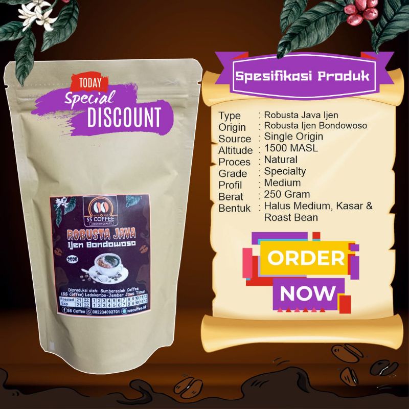 Jual Kopi Robusta Java Ijen Bondowoso | 250 Gram | SS COFFEE | Shopee ...
