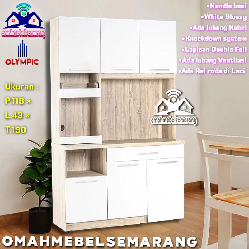 Jual Lemari Dapur 3 Pintu Glossy OLYMPIC KSC MILIE Kitchen Set Almari Rak piring sayur Minimalis