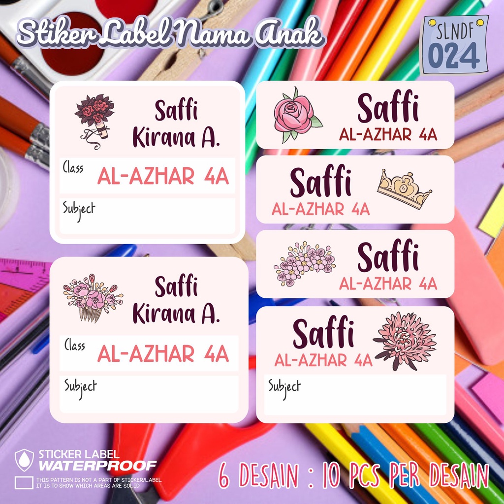 Jual stiker label nama waterproof anak murah sekolah sepatu buku SLNDF ...