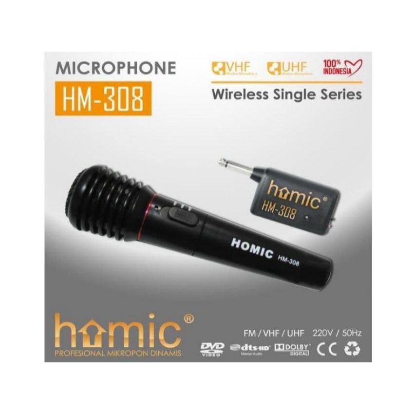 Jual MIC HM-308 Microphone single wireless Homic 308 2in1 (wireless dan ...
