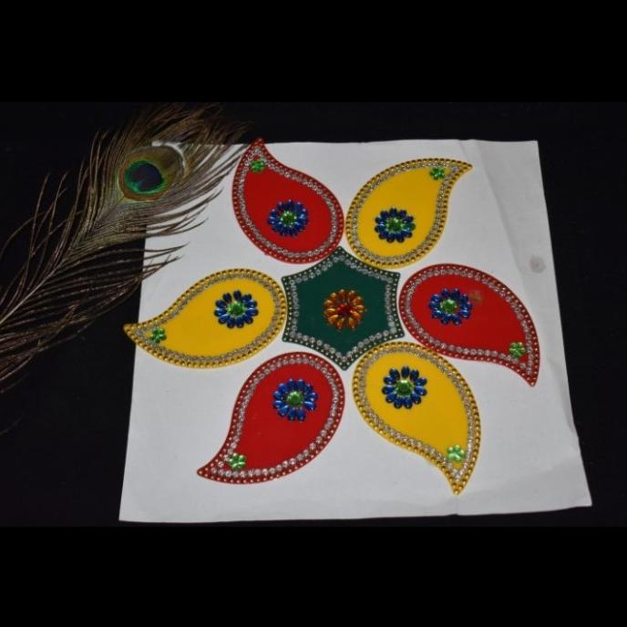 Jual Diwali Acrylic Rangoli Big Set of 7 Pc Yelow Red Green Paisley