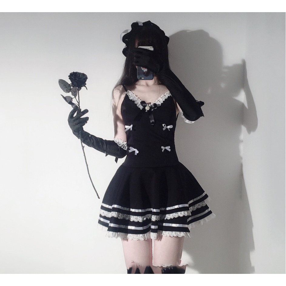 Jual Lolita Sexy Maid Cosplay Costumes Cute Black Dress And Thong Anime ...