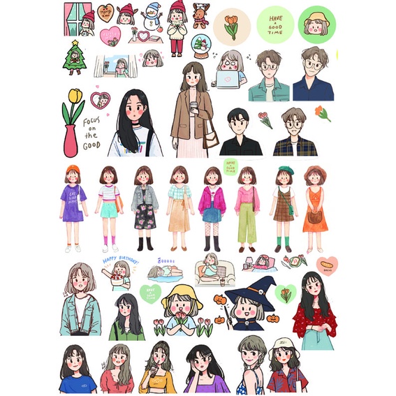 Jual korean girl sticker pack aesthetic journaling | Shopee Indonesia