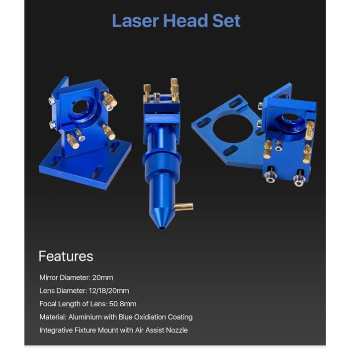 Kit Tête Laser CO2 Pour Graveur K40 2030 4060 - Miroirs 20mm, Lentille 50.8mm