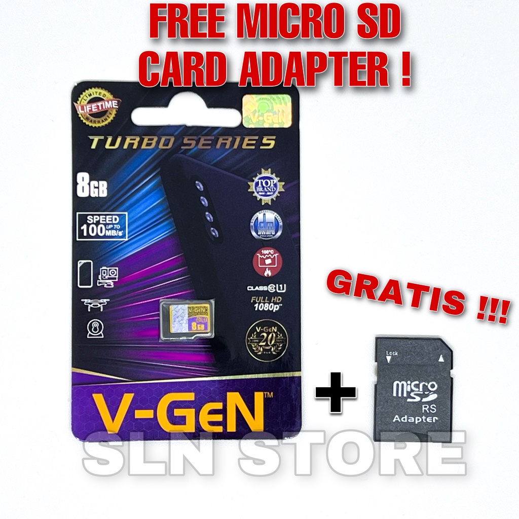 Harga Puas (FREE ADAPTER) Micro SD 8GB 16GB 32GB 64GB 128GB A1  V-GeN Turbo Class 10 Memory Card Vgen