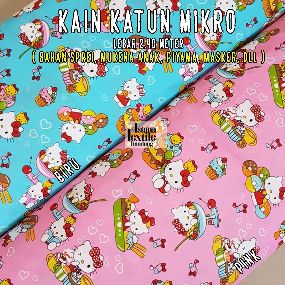 Jual 1/2 meter bahan kain Katun Mikro Micro motif HelloKitty Helokity