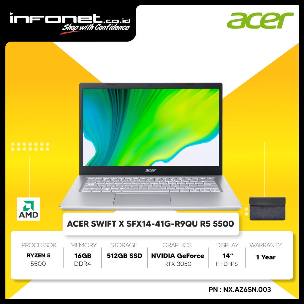 Jual ACER SWIFT X SFX14-41G-R4VL RYZEN 5 5500 16GB 512GB SSD RTX3050 ...