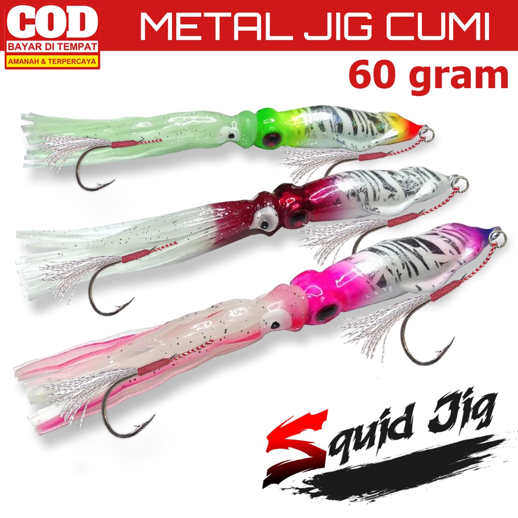 Jual Metal Jig Cumi Skirt 60 Gram Full Gid Fosfor Jigging Siang Malam