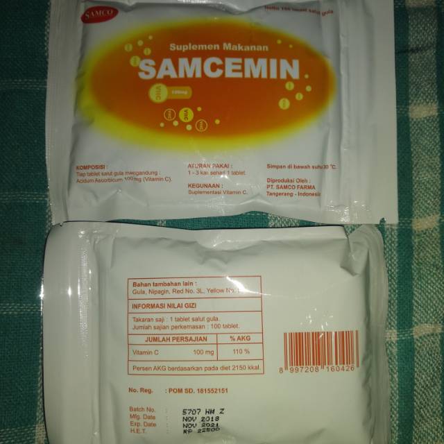 Jual Vitamin C 100 MG tablet SAMCEMIN per sachet isi 100 BIJIe | Shopee ...
