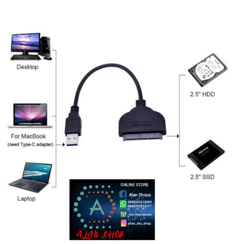 Jual KABEL SATA TO USB 3.0 HD LAPTOP/ SSD / 2,5" | Shopee Indonesia