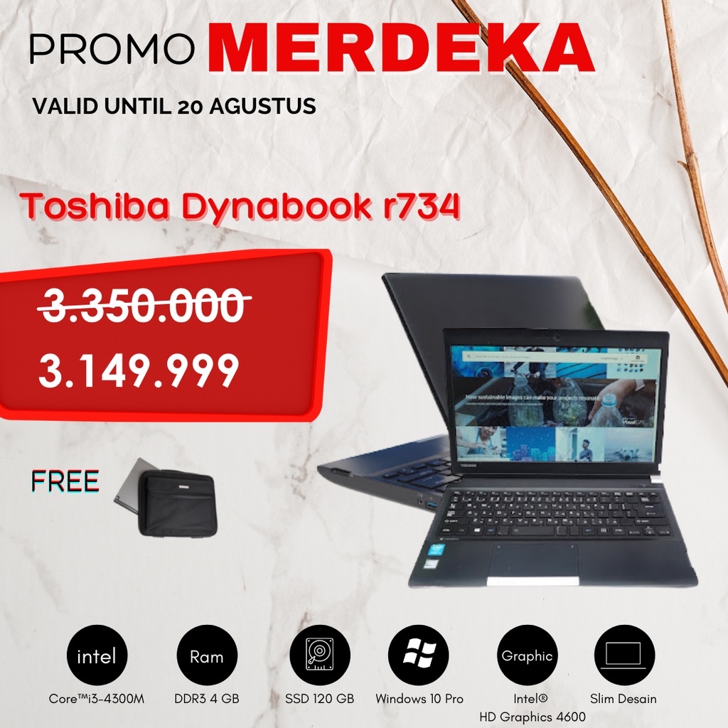 Jual TOSHIBA DYNABOOK R734 CORE i3/ SSD 120 GB/ I3.3INCH/WIN 10