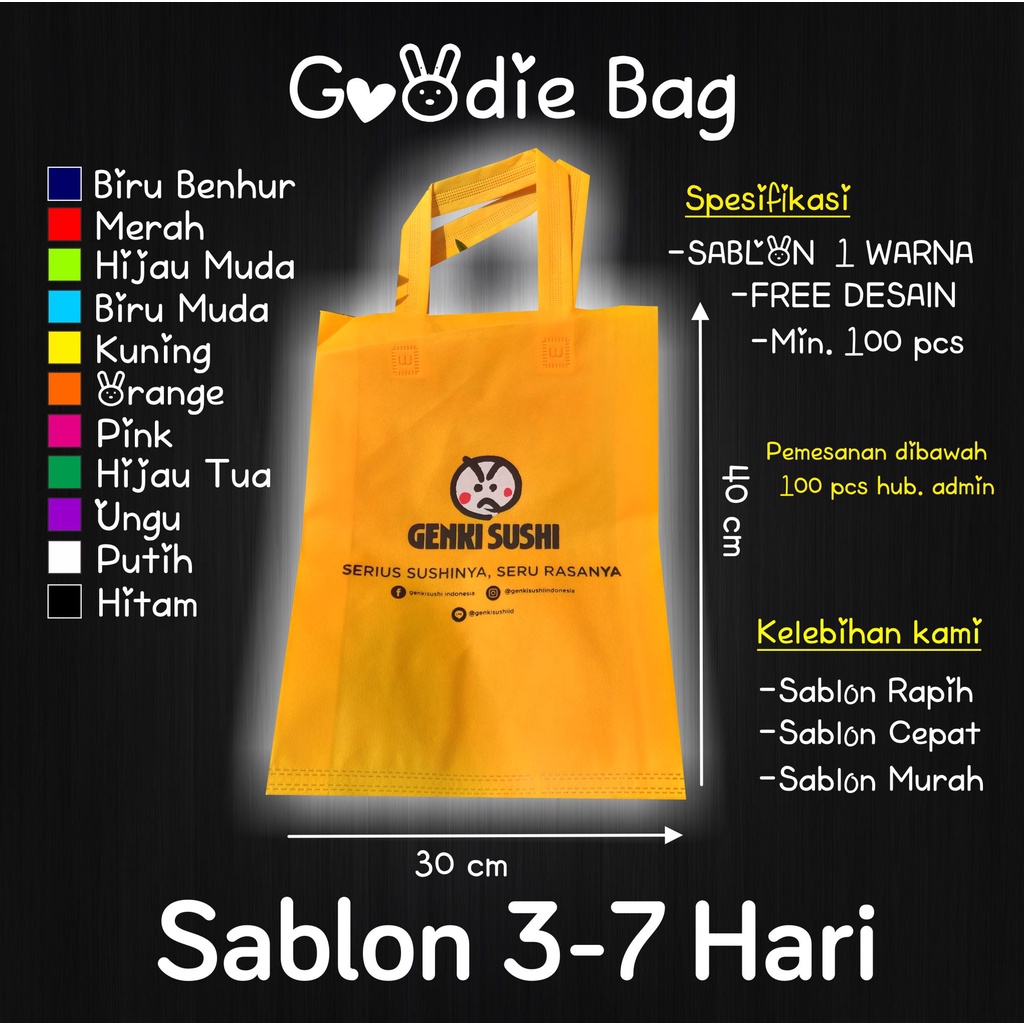 Jual Goodie Bag Custom Sablon Tas Spunbond Berbagai Macam Model dan