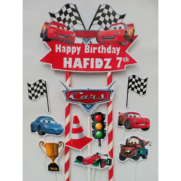 Jual TOPPER CAKE - HIASAN KUE ULANG TAHUN GAMBAR CARS BISA CUSTOM NAMA
