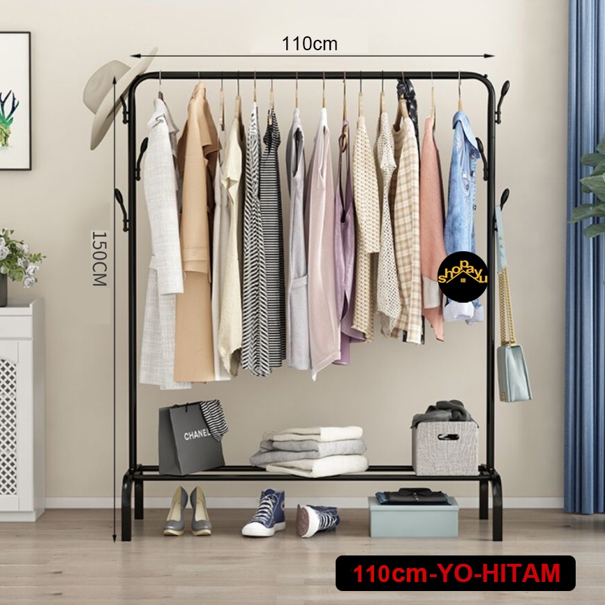 Jual Gantungan baju rak besi rak jemuran portable stand hanger single ...