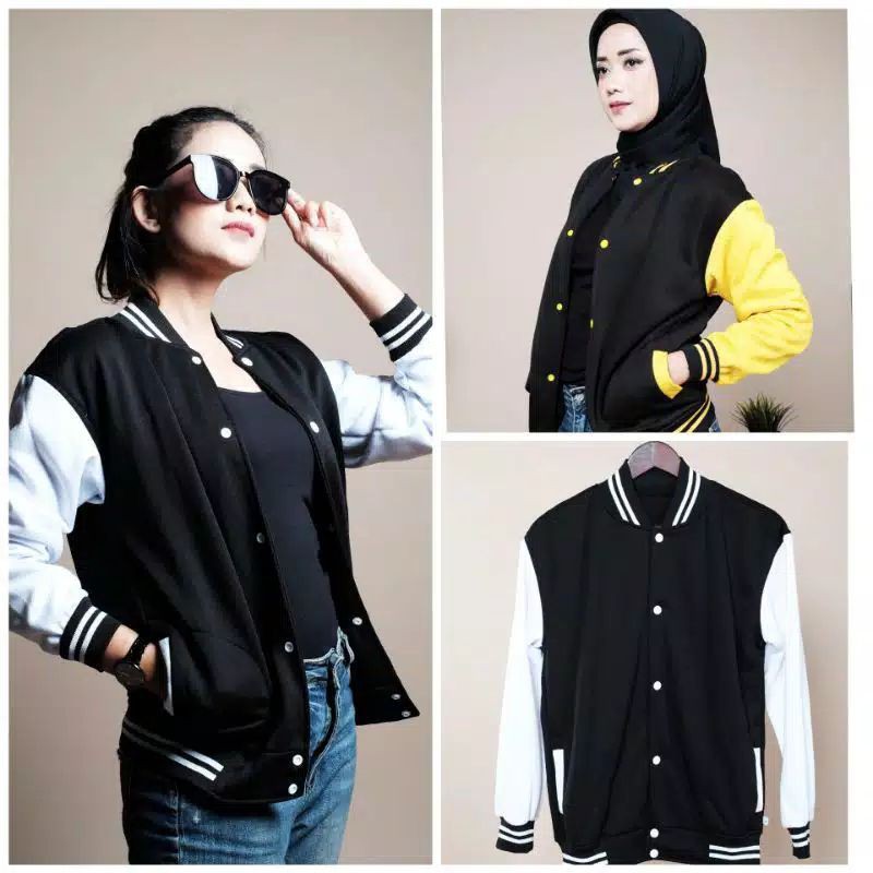 Jual jaket baseball/jaket baseball polos kancing pria wanita (cod ...