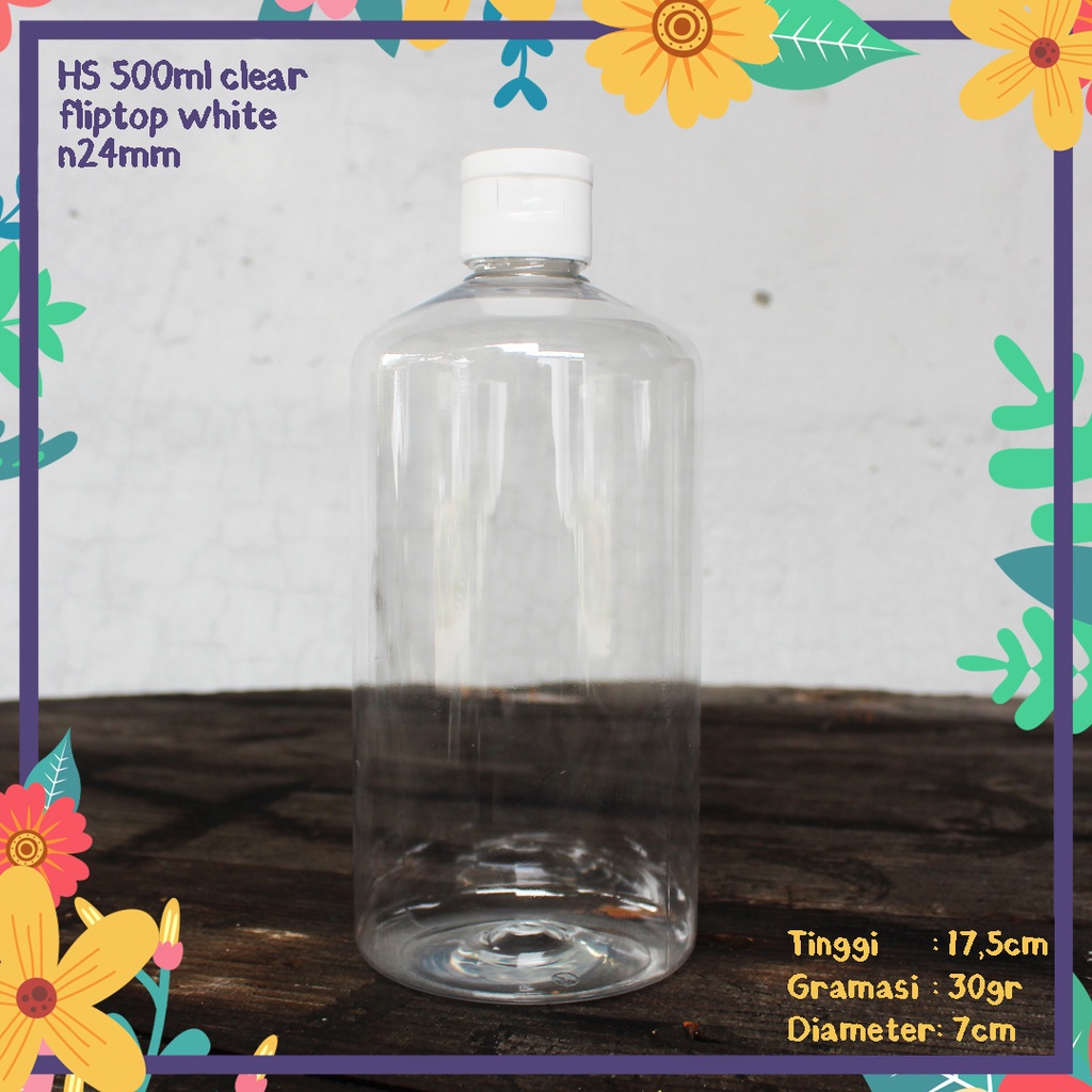 Jual BOTOL PLASTIK HS 500ML CLEAR TUTUP FLIPTOP PUTIH N24 KEMASAN