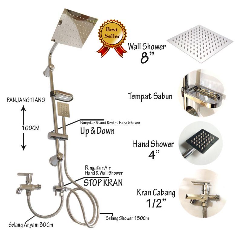 Jual Shower Tiang Set Coulomn Stainless Kotak Kran Cabang Shopee Indonesia 0816