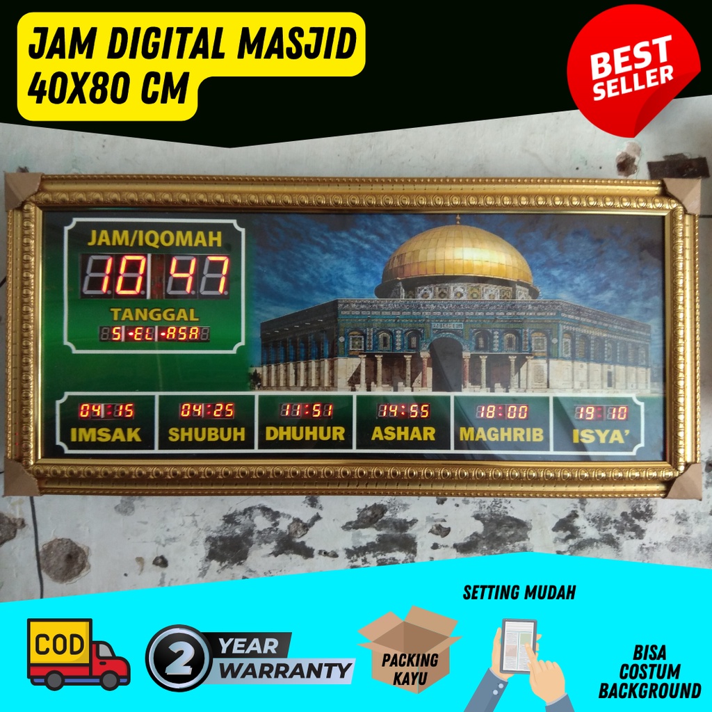 Jual Jam Digital Masjid Ukuran 40x80cm Jam Digital Masjid Running Text Jumbo 1meter Custom 4368