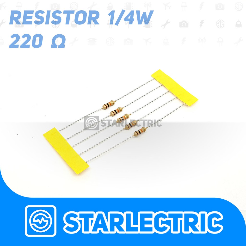Jual Resistor 220 220R Ohm 1/4 W 5% 5pcs/pack | Shopee Indonesia