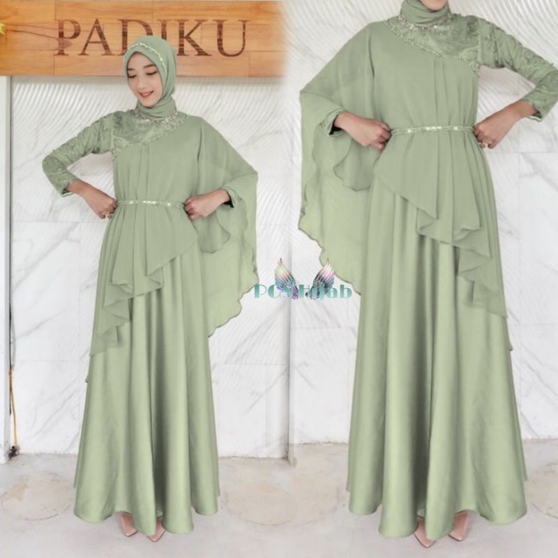 Jual RIZKIYA MAXY TILE DRESS BROKAT KONDANGAN MODERN WARNA SAGE GREEN