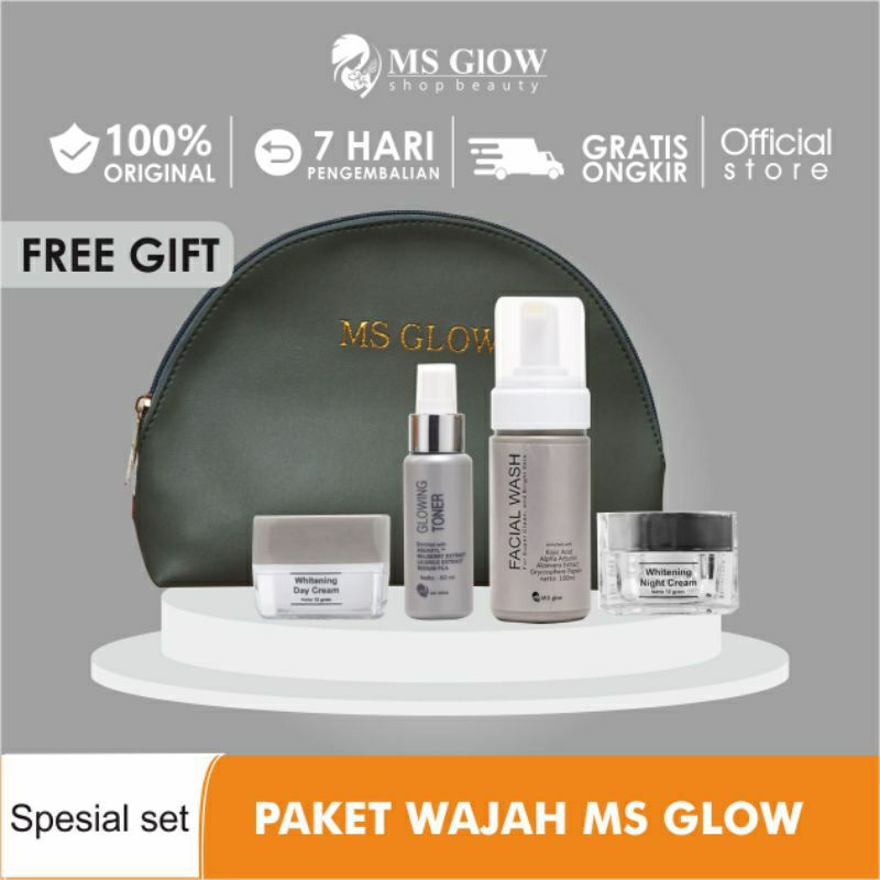 Jual MS GLOW 1 paket 100Original (cream malam,cream pagi, toner