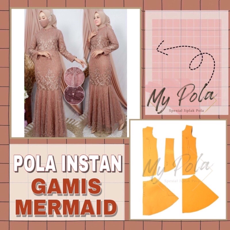 Jual COD Pola instan gamis mermaid pola gamis mypola pola