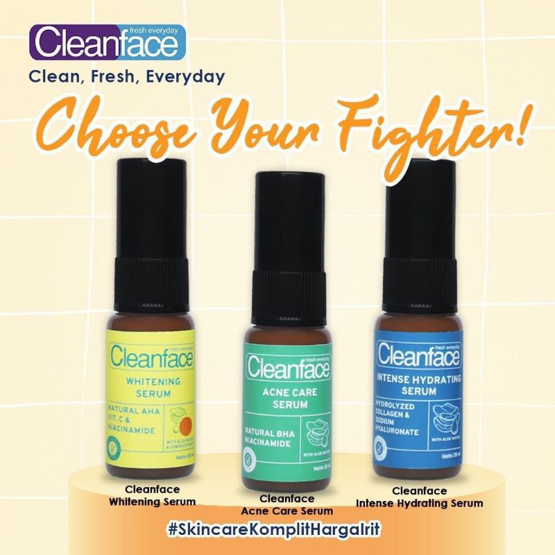 Jual Cleanface Serum Acne Serum 20ml / Cleanface Serum Whitening 20ml ...