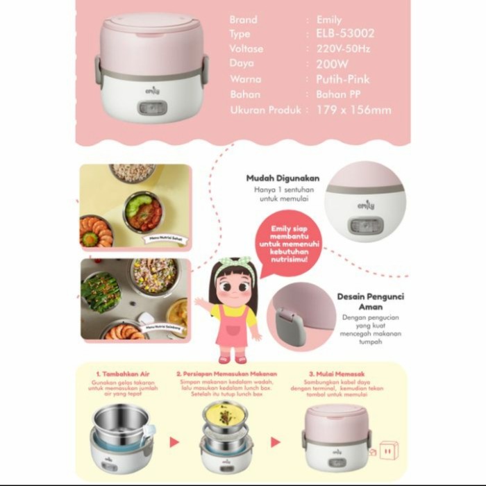 Jual setboxlunch emily electric lunch box 1.3l lunchboxset