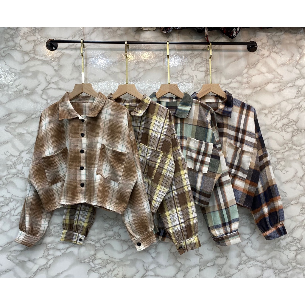 Jual KEMEJA FLANEL CROP JUMBO//FLANEL CROP LF009 | Shopee Indonesia