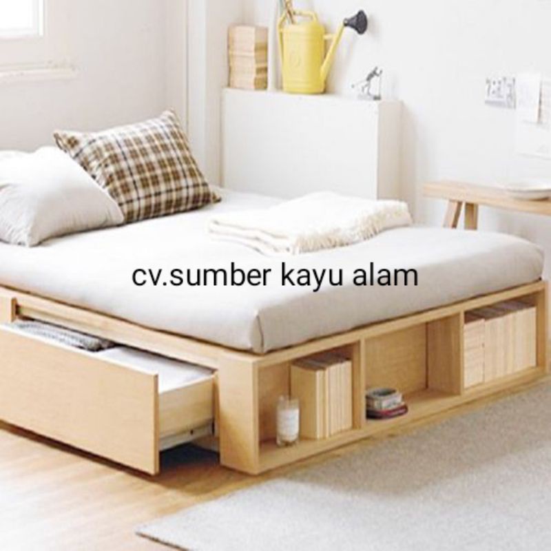 Jual dipan kayu minimalis modern +rak dan laci | Shopee Indonesia