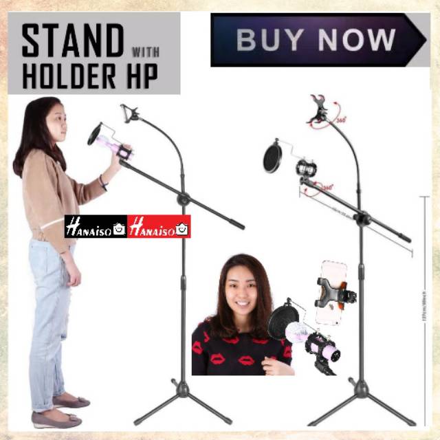 Jual Termurah Medan Standing Mic Karaoke Mikrofon Stand Kaki Smartphone Holder Rekaman Bm800