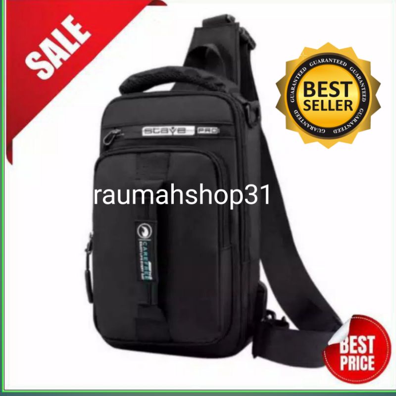 Jual Tas Selempang Slempang Waistbag Slingbag Pria Distro Waterproof -  Hitam Var Hitam - Kota Bekasi - Tas Wanitadanpria