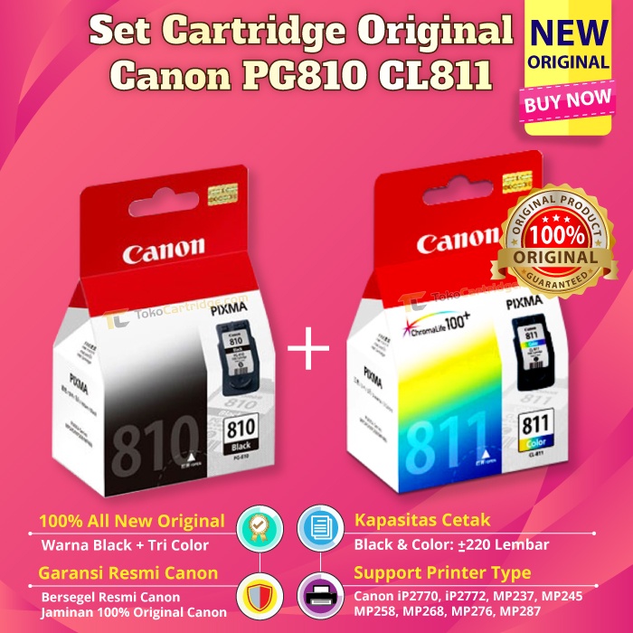 Jual SET Black + Color Tinta Canon PG 810 Black dan CL 811 Color 1 set ...