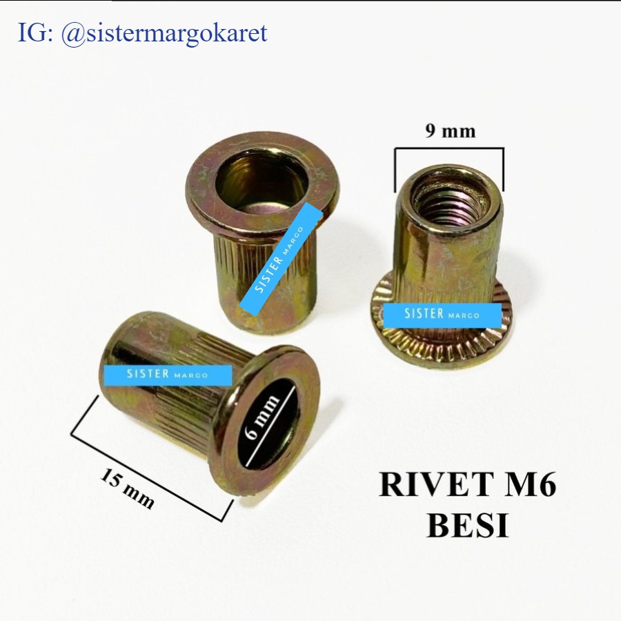Jual Rivet Nut / Mur Keling Rivet Flat M6 Besi - ISI 5 PCS | Shopee ...