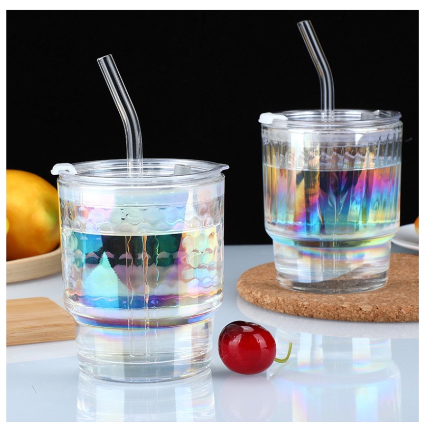 Jual Tumbler Gelas Kaca Hologram Bottle Cup Korean Glass Free Sedotan Kaca Aesthetic Korean 2920