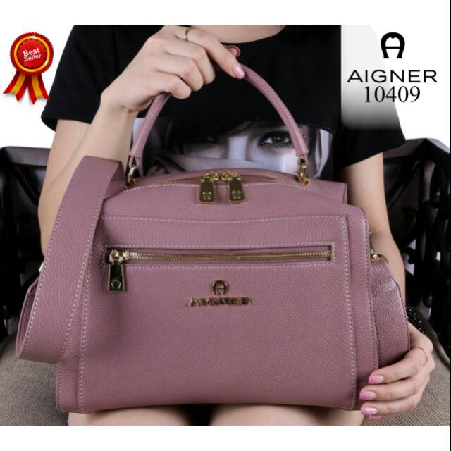 Tas AIGNER Genoveva ROMA Handtasche Satchel Handbags Like Ori Clemence Leather Hardware Gold 10409