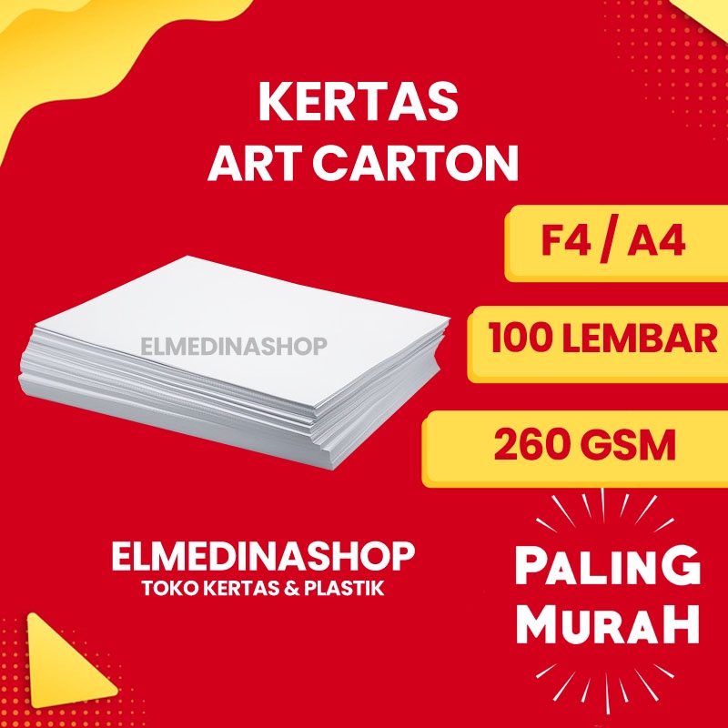 Jual 100 Lembar Kertas Art Carton Karton F4 And A4 Gramasi Tebal 260