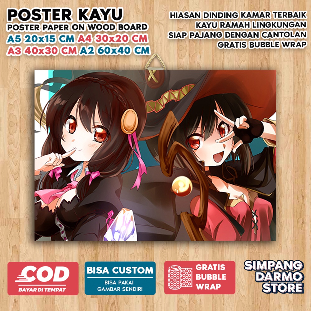 Jual Poster Kayu Konosuba Cute Aestehic Tema Anime Isekai Wibu Waifu