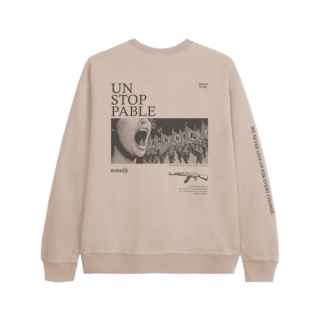 Jual Russ Sweater Crewneck Pria Unstoppable Cream Up To Big Size Shopee Indonesia