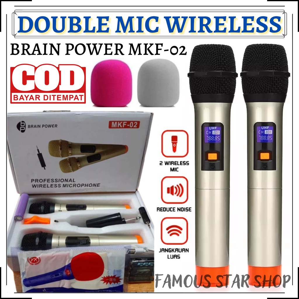 Jual double mic profesional wireless microphone mic tanpa kabel brain