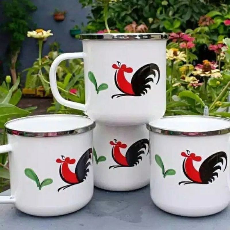 Jual Gelas Enamel Gelas Ayam Jago Mug Enamel Gelas Kopi Gelas Unik Barang Antik